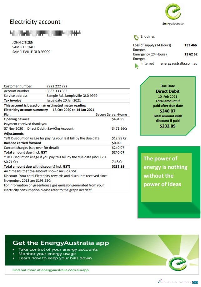 download download Australia Energy proof of address utility